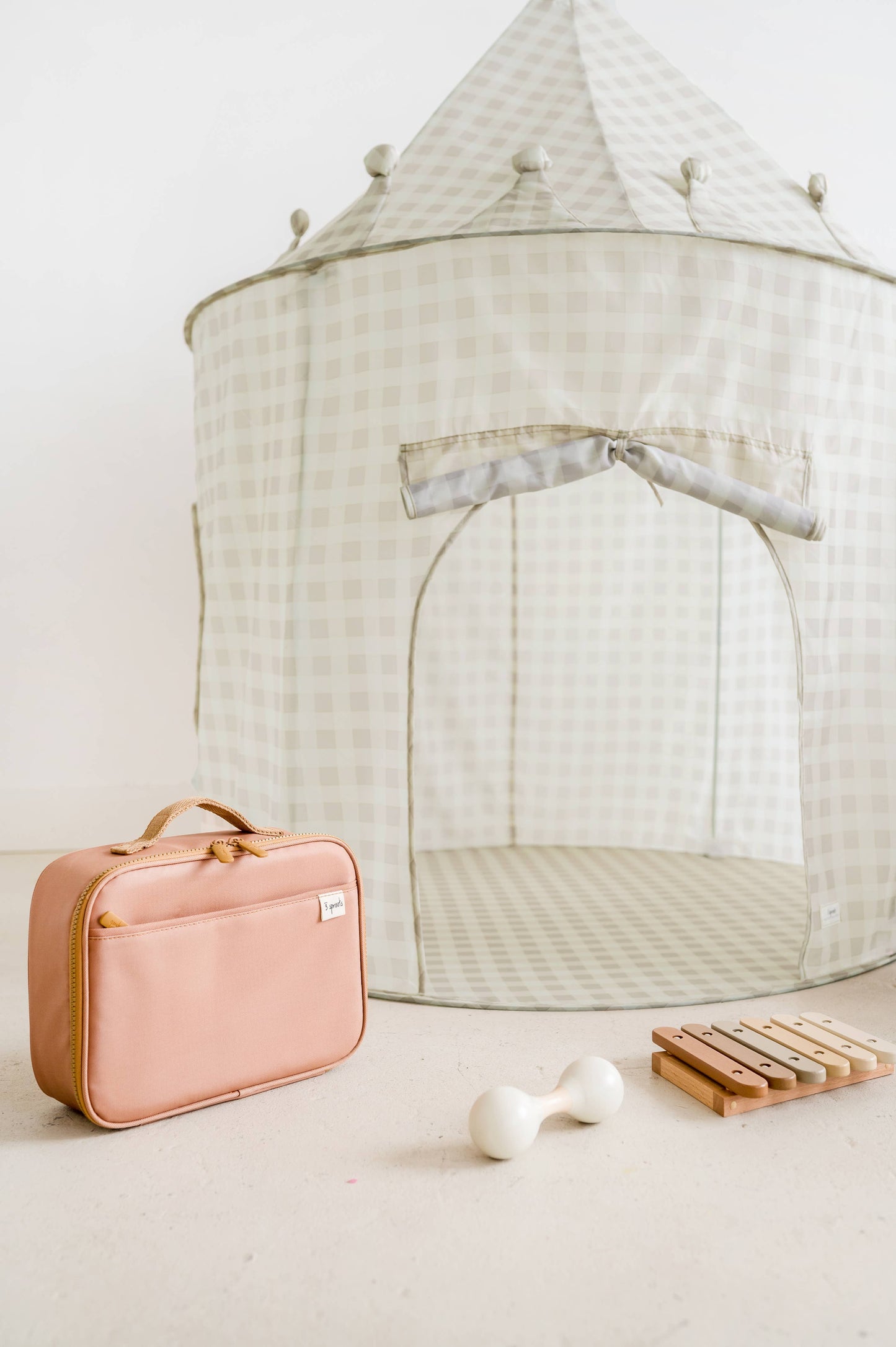 Recycled Fabric Play Tent Castle - Prints: Blueberry Ivory