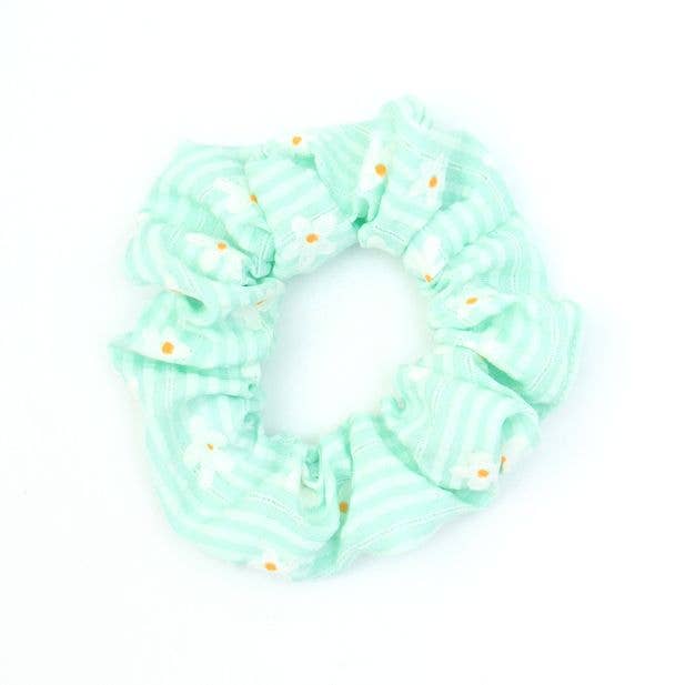 Regular - Daisy Print Striped Scrunchie. Dia.9cm