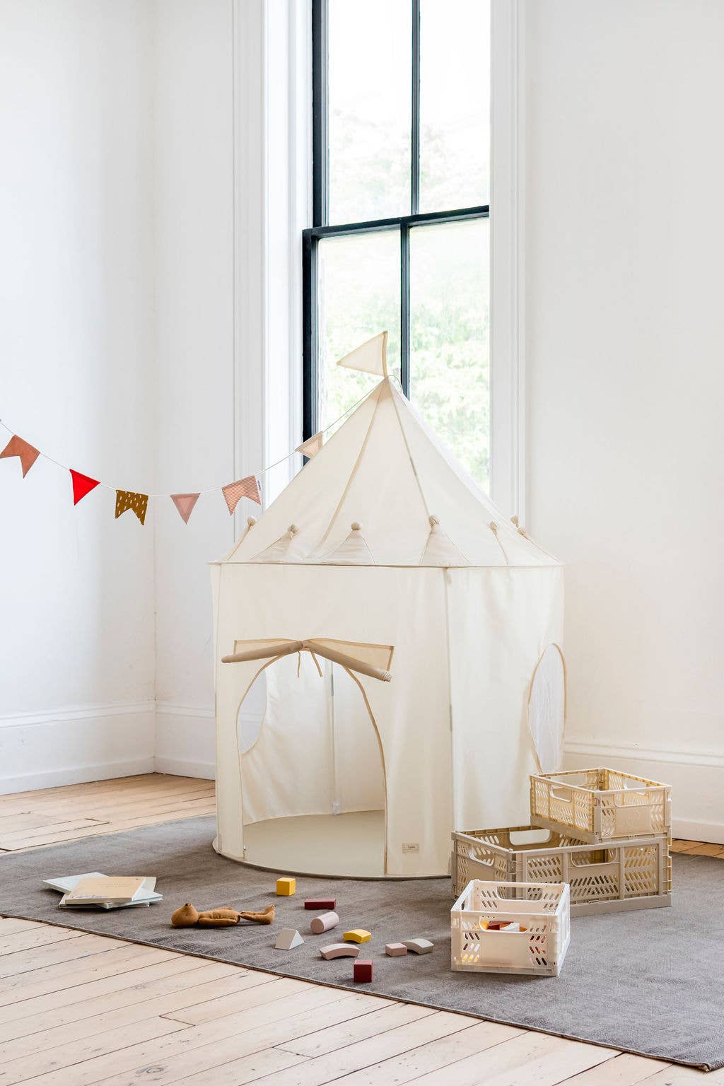 Recycled Fabric Play Tent Castle - Solid Colors: Beige