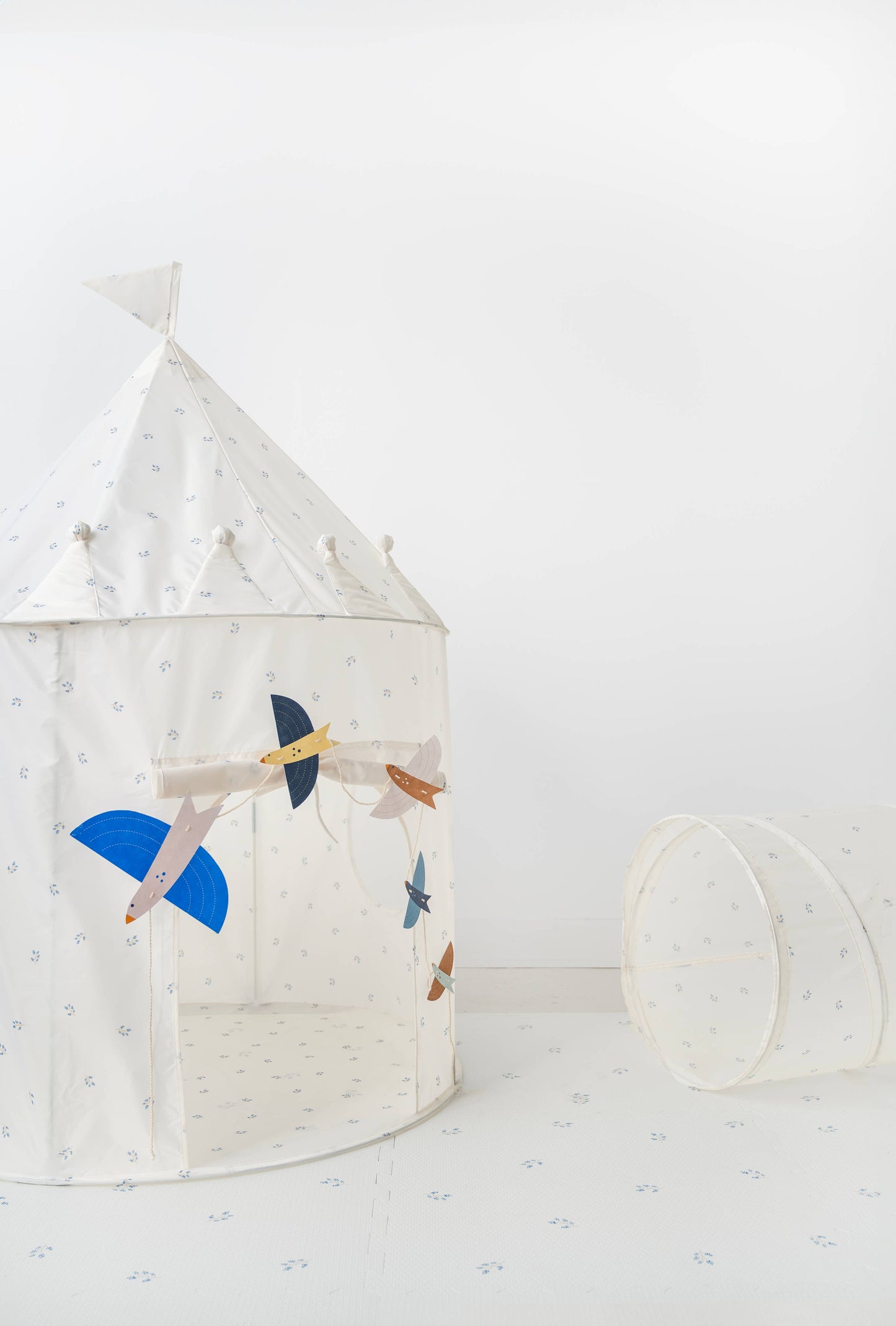 Recycled Fabric Play Tent Castle - Prints: Blueberry Ivory
