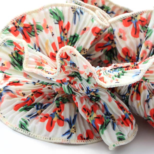 Extra Large, Double layered flower print ribbed scrunchie