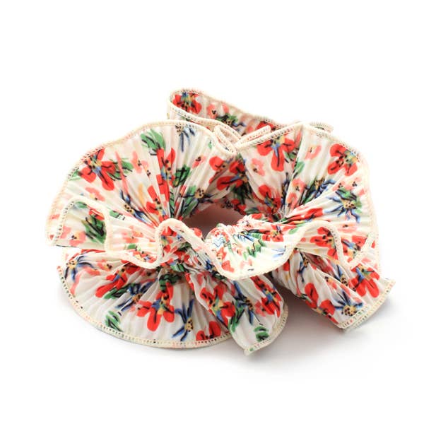Extra Large, Double layered flower print ribbed scrunchie