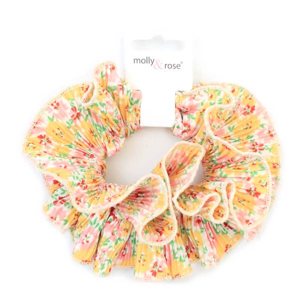 Extra Large - Double layered yellow ditsy floral scrunchie.