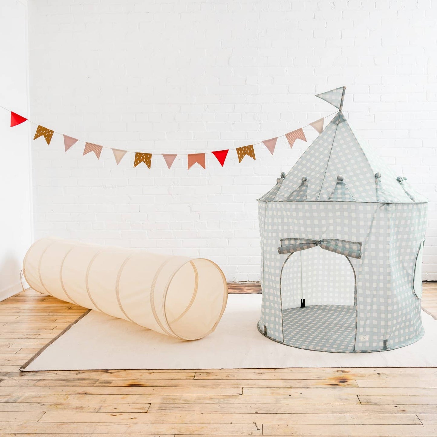 3 Sprouts Kids Play Tunnel with Eco-Friendly Recycled Fabric: Blueberry Ivory