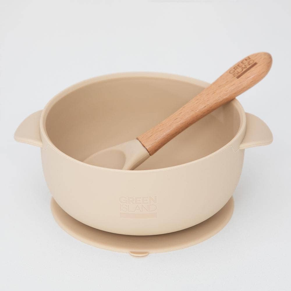 Silicone Baby Bowl & Spoon: Cream
