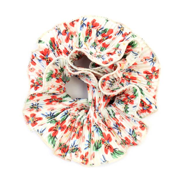 Extra Large, Double layered flower print ribbed scrunchie