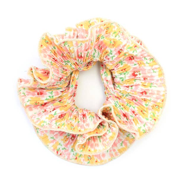 Extra Large - Double layered yellow ditsy floral scrunchie.