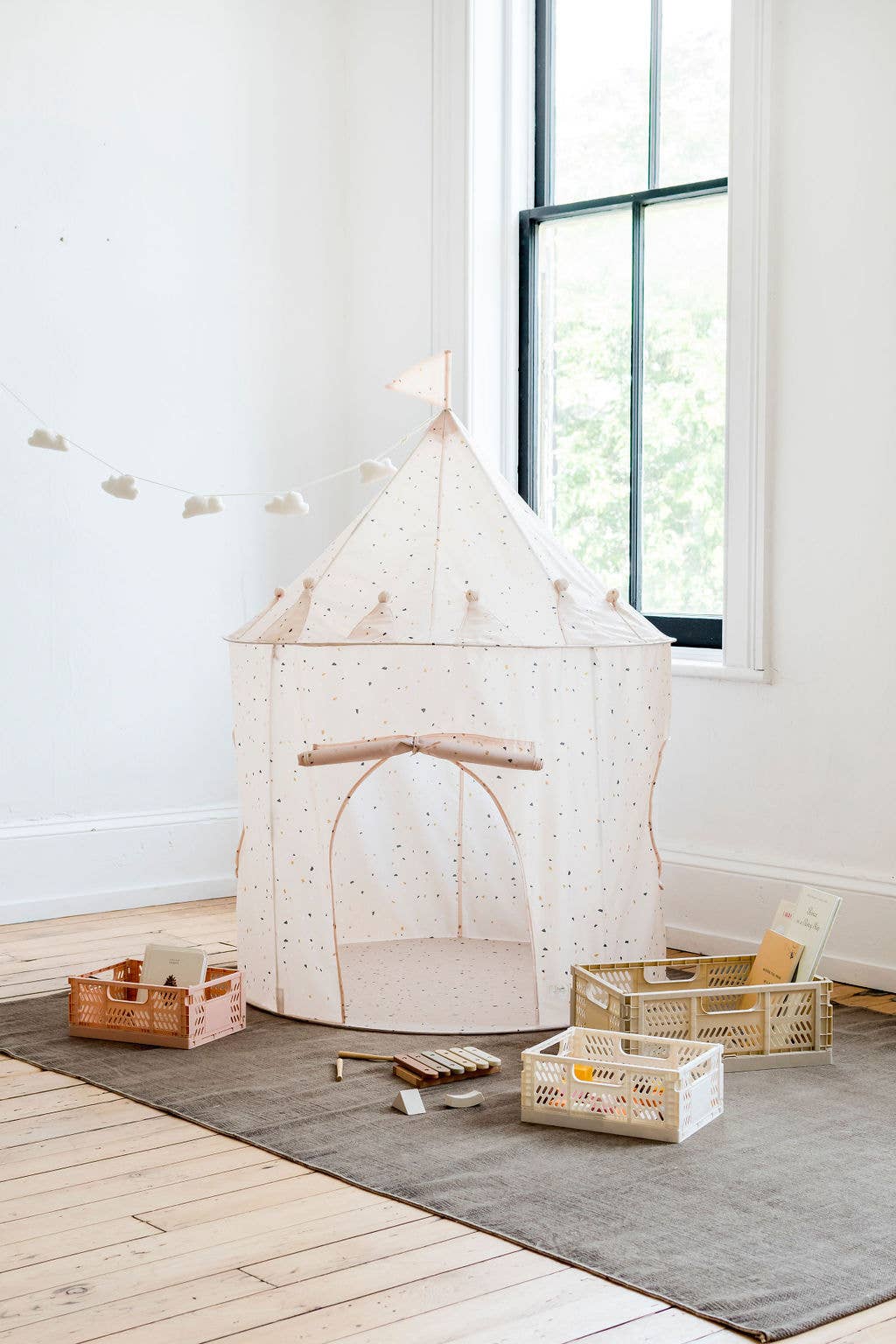 Recycled Fabric Play Tent Castle - Prints: Blueberry Ivory