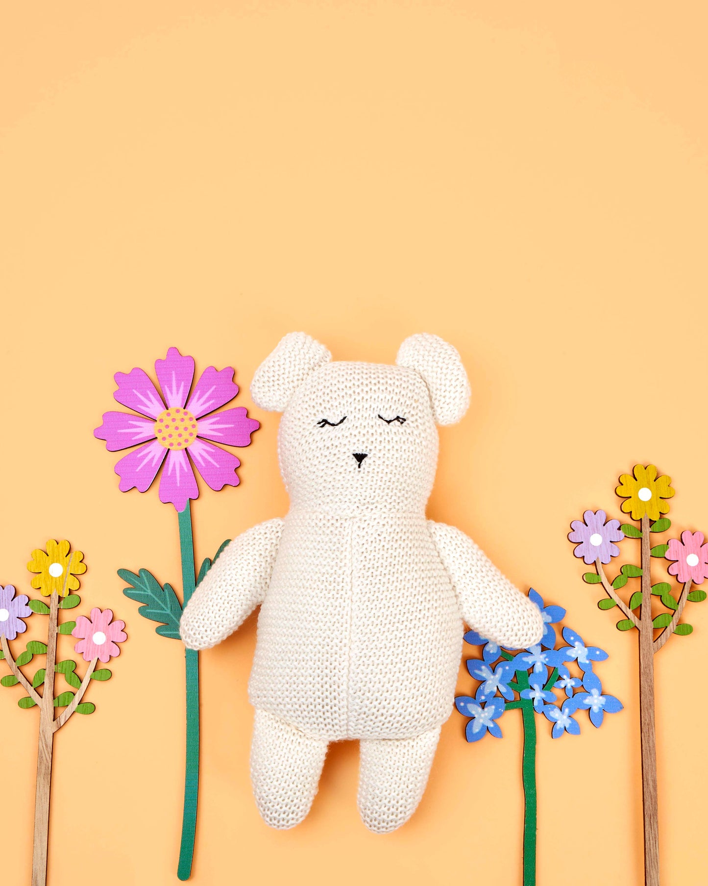 Organic Cotton Knitted White Teddy Bear Toy