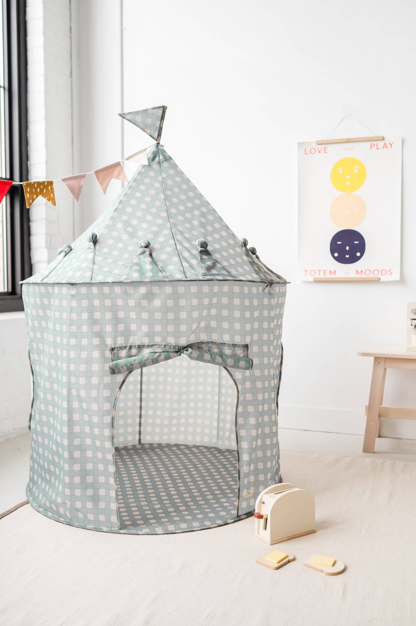Recycled Fabric Play Tent Castle - Prints: Blueberry Ivory