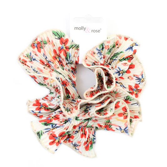 Extra Large, Double layered flower print ribbed scrunchie