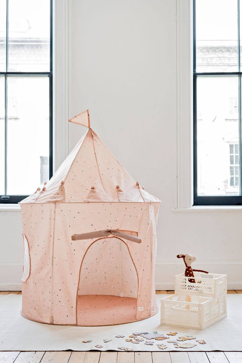 Recycled Fabric Play Tent Castle - Prints: Blueberry Ivory