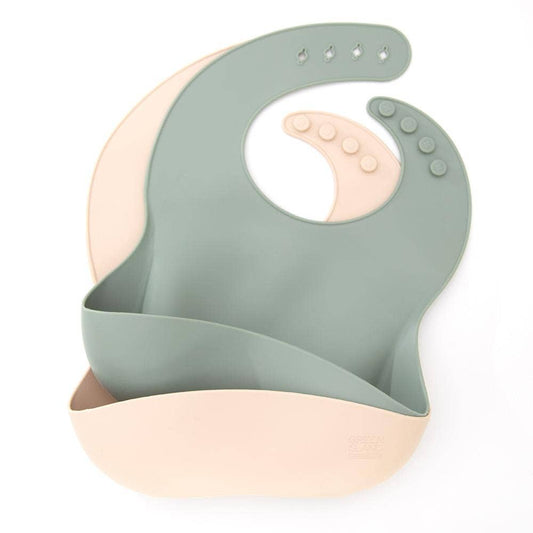 Silicone Baby Bibs Pack of 2: Green & Cream