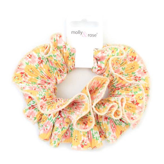 Extra Large - Double layered yellow ditsy floral scrunchie.