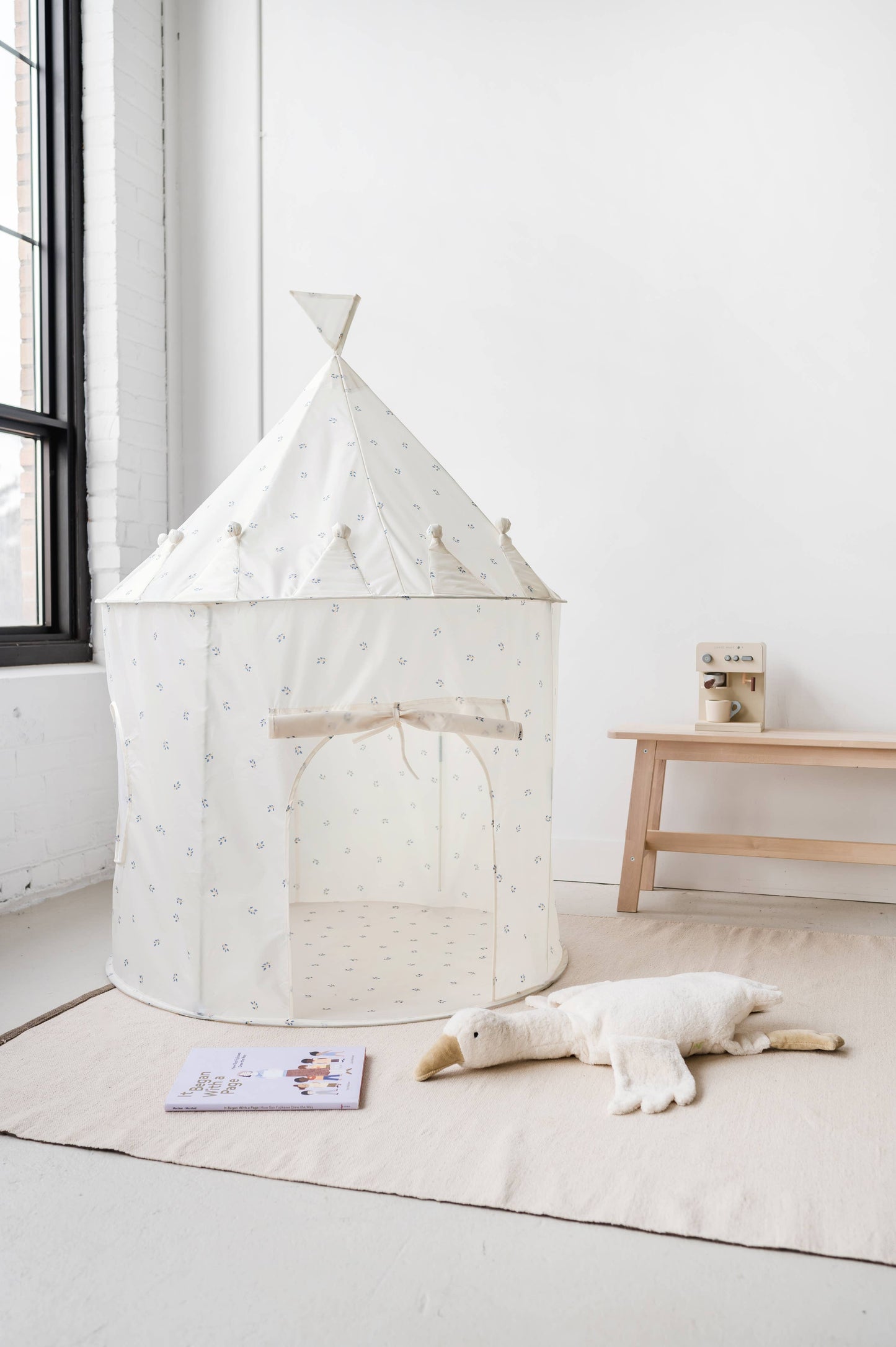 Recycled Fabric Play Tent Castle - Prints: Blueberry Ivory