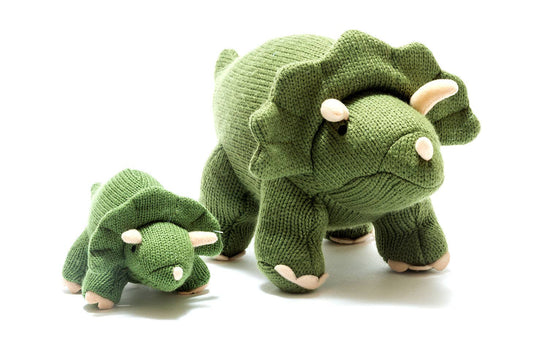 Knitted Triceratops Dinosaur Plush Toy - Moss Green