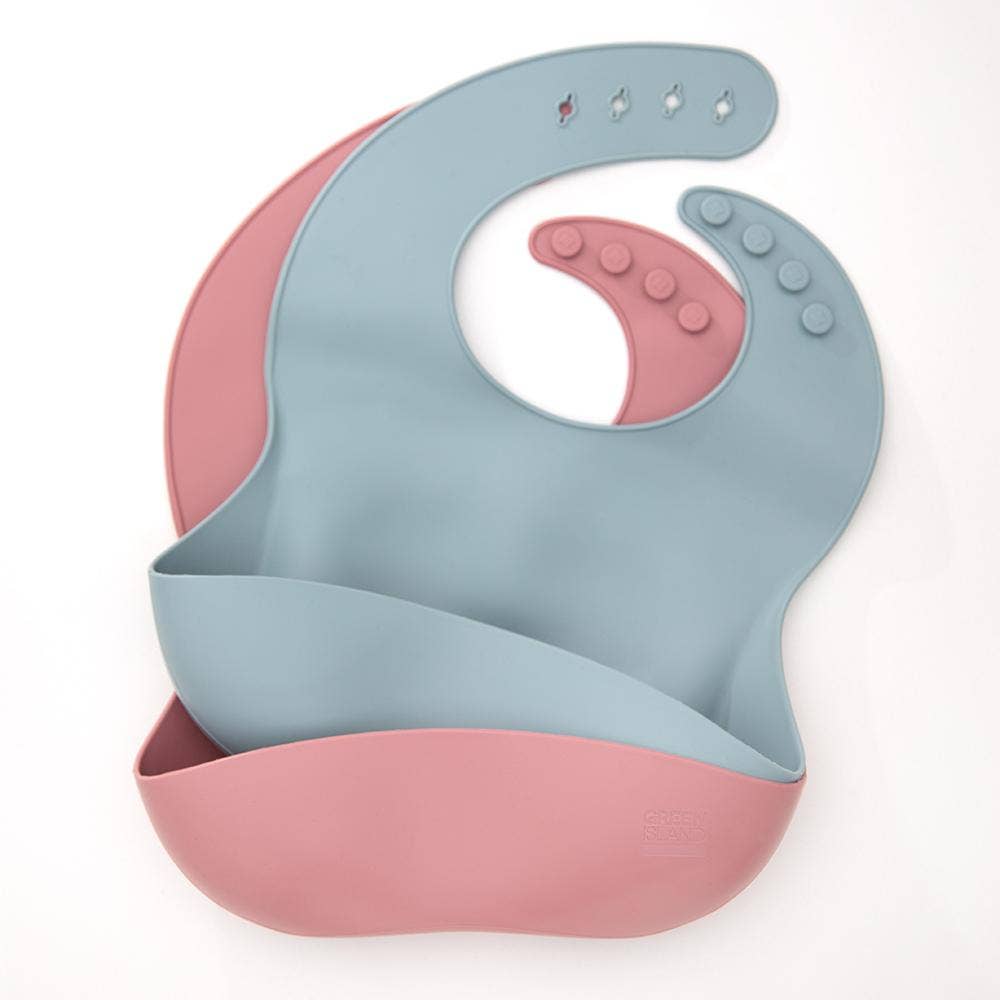 Silicone Baby Bibs Pack of 2: Mulberry & Blush