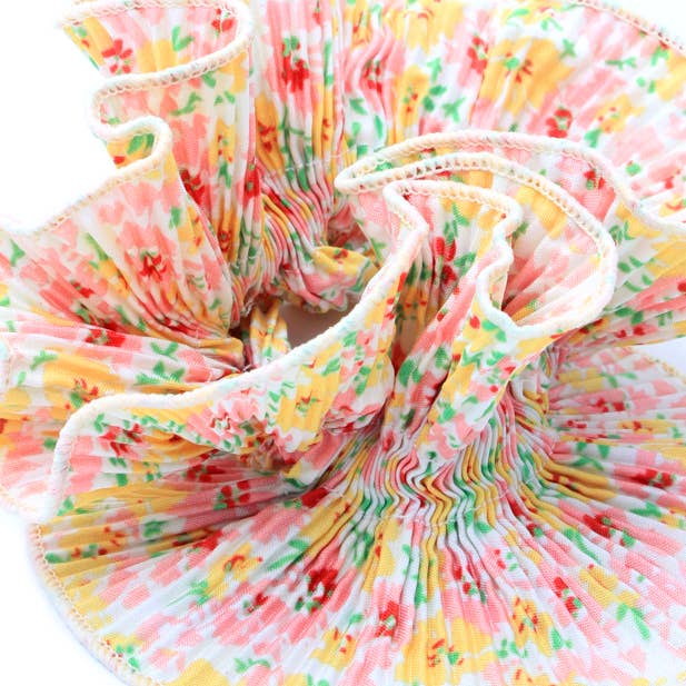 Extra Large - Double layered yellow ditsy floral scrunchie.