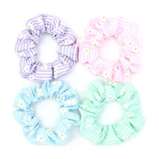 Regular - Daisy Print Striped Scrunchie. Dia.9cm