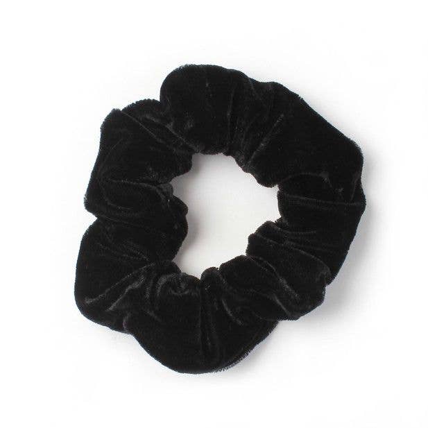 Regular - Black High Shine Velvet Scrunchie. Dia.10cm