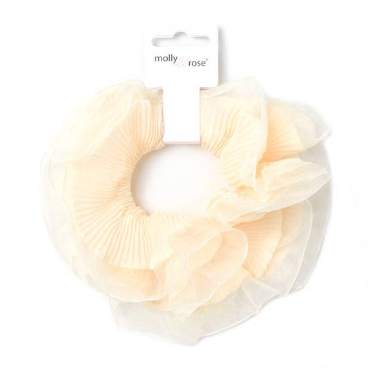 Extra Large - Double layered cream ribbed scrunchie.Dia.16cm
