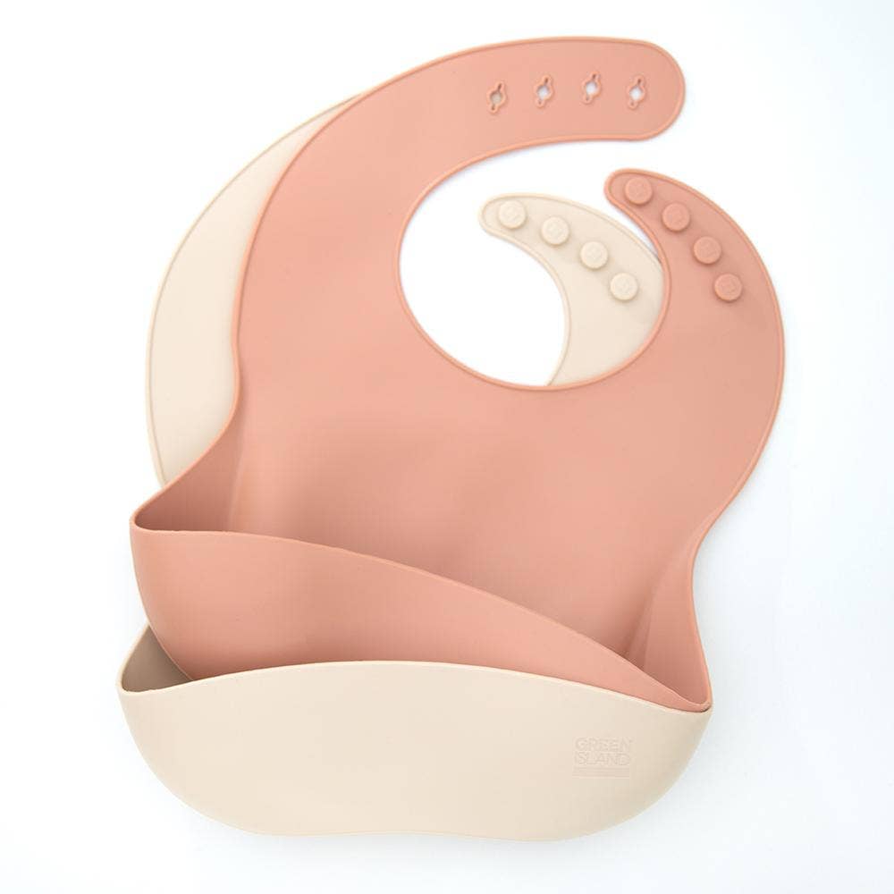 Silicone Baby Bibs Pack of 2: Blush & Cream