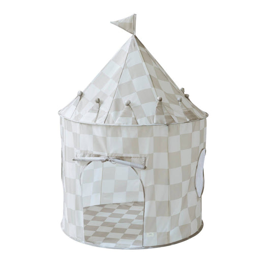 Recycled Fabric Play Tent Castle - Prints: Checkerboard Beige
